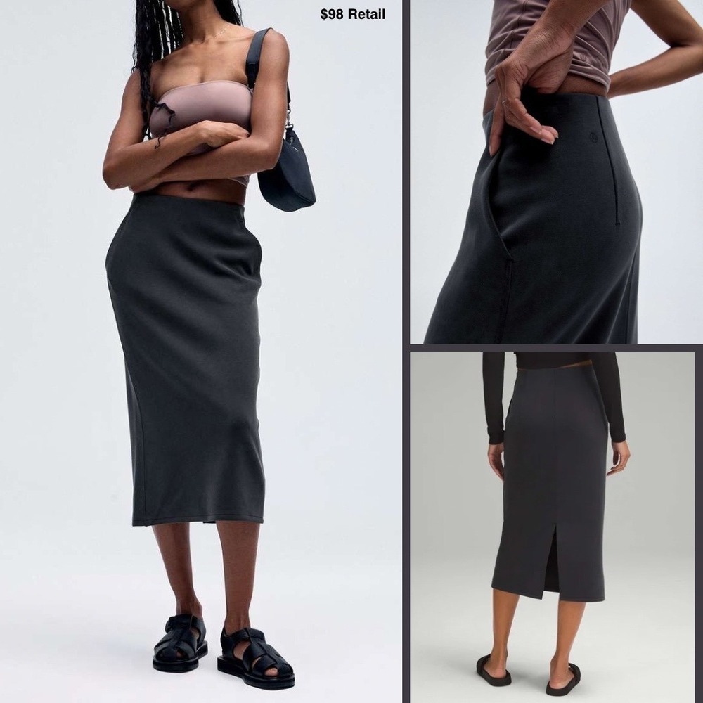 LULULEMON Softstreme High-Rise Midi Skirt Size 8 Black Athleisure Minimalist